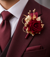 Load image into Gallery viewer, Burgundy and gold everlasting flowers corsage &amp; buttonhole AB2176 - School formal, prom, graduation
