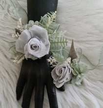 Load image into Gallery viewer, Gray and sage green preserved flowers corsage &amp; buttonhole AB2177 - School formal, prom, graduation
