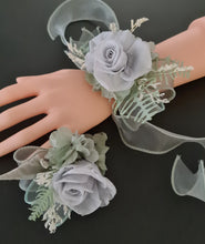 Load image into Gallery viewer, Gray and sage green preserved flowers corsage &amp; buttonhole AB2177 - School formal, prom, graduation
