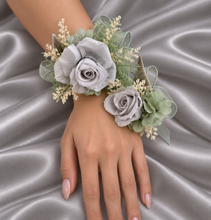 Load image into Gallery viewer, Gray and sage green preserved flowers corsage &amp; buttonhole AB2177 - School formal, prom, graduation
