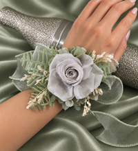 Load image into Gallery viewer, Gray and sage green preserved flowers corsage &amp; buttonhole AB2177 - School formal, prom, graduation
