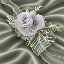 Load image into Gallery viewer, Gray and sage green preserved flowers corsage &amp; buttonhole AB2177 - School formal, prom, graduation
