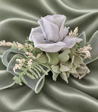 Load image into Gallery viewer, Gray and sage green preserved flowers corsage &amp; buttonhole AB2177 - School formal, prom, graduation
