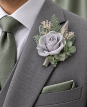 Load image into Gallery viewer, Gray and sage green preserved flowers corsage &amp; buttonhole AB2177 - School formal, prom, graduation
