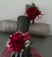 Load image into Gallery viewer, Burgundy, green and white corsage &amp; buttonhole AB2178 - School formal, prom, graduation
