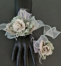 Load image into Gallery viewer, Gray sage green preserved flowers corsage &amp; buttonhole AB2179 - School formal, prom, graduation
