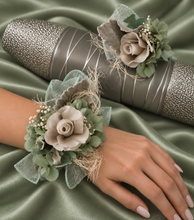 Load image into Gallery viewer, Gray sage green preserved flowers corsage &amp; buttonhole AB2179 - School formal, prom, graduation
