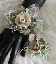 Load image into Gallery viewer, Gray sage green preserved flowers corsage &amp; buttonhole AB2179 - School formal, prom, graduation
