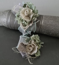 Load image into Gallery viewer, Gray sage green preserved flowers corsage &amp; buttonhole AB2179 - School formal, prom, graduation
