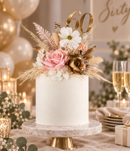 Load image into Gallery viewer, Everlasting flowers blush, champagne gold &amp; neutral cake topper AB2181
