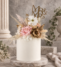 Load image into Gallery viewer, Everlasting flowers blush, champagne gold &amp; neutral cake topper AB2181
