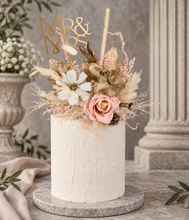 Load image into Gallery viewer, Everlasting flowers blush, champagne gold &amp; neutral cake topper AB2182
