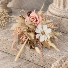 Load image into Gallery viewer, Everlasting flowers blush, champagne gold &amp; neutral cake topper AB2182
