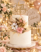 Load image into Gallery viewer, Everlasting flowers blush, champagne gold &amp; neutral cake topper AB2182
