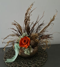Load image into Gallery viewer, Sage &amp; orange preserved flowers w reflexed rose –  AB2185
