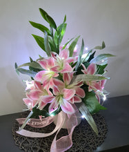 Load image into Gallery viewer, Pink lilies in white pot with lights – AB2191
