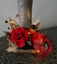 Load image into Gallery viewer, Preserved flowers in red, black &amp; champagne gold w lights –  AB2194
