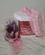 Load image into Gallery viewer, Mini glass flower dome w mini preserved burgundy rose –  AB2196
