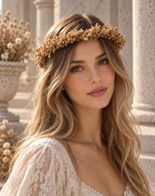 Load image into Gallery viewer, Brown baby’s breath / gypsophila flower crown with lace ribbon
