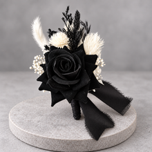 Load image into Gallery viewer, Black &amp; off-white everlasting flowers buttonhole AB2207 – Wedding, Prom, Graduation
