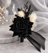 Load image into Gallery viewer, Black &amp; off-white everlasting flowers buttonhole AB2207 – Wedding, Prom, Graduation
