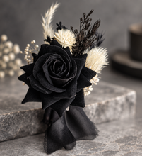 Load image into Gallery viewer, Black &amp; off-white everlasting flowers buttonhole AB2207 – Wedding, Prom, Graduation
