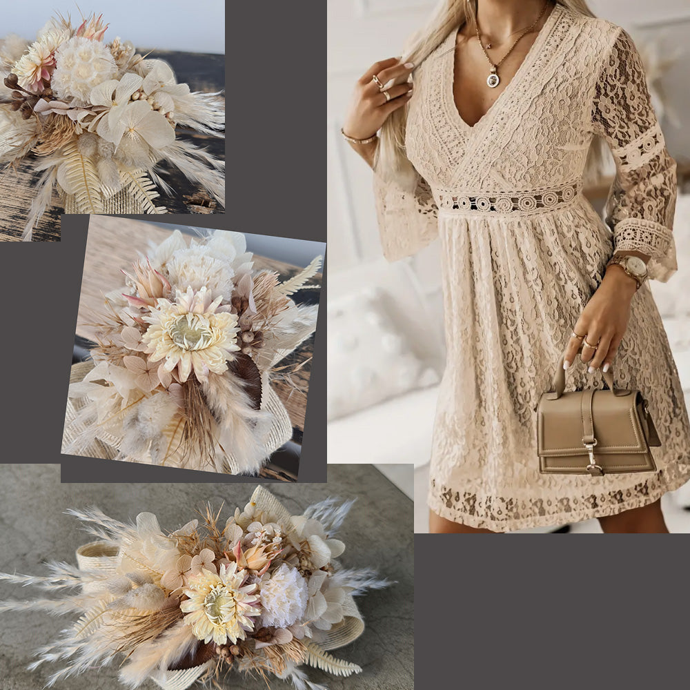 Boho style corsage & matching buttonhole