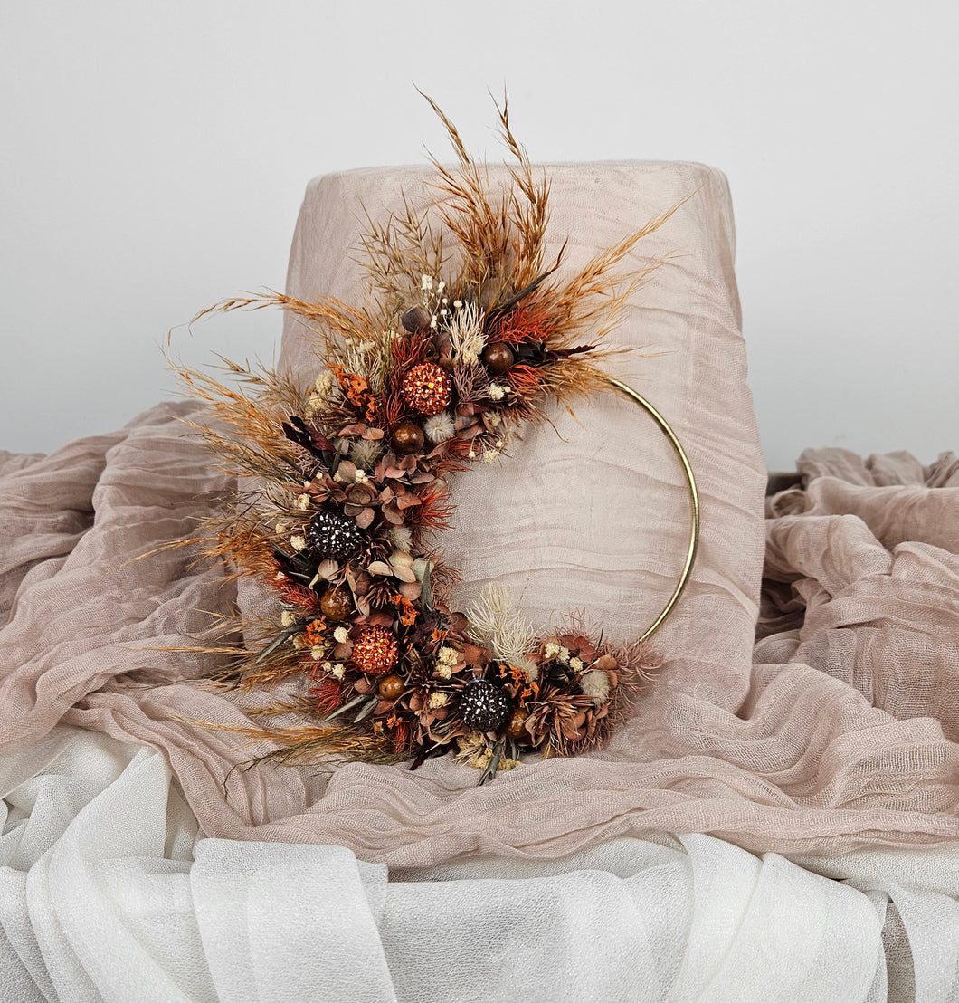 Rustic Floral cake hoop combination of preserved & dry flowers