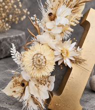 Load image into Gallery viewer, Preserved Everlasting flowers letter H - 15cm -  White &amp;  Antique Gold
