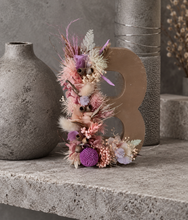 Load image into Gallery viewer, Preserved Everlasting flowers letter B - 15cm - Gold &amp; purple
