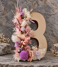 Load image into Gallery viewer, Preserved Everlasting flowers letter B - 15cm - Gold &amp; purple
