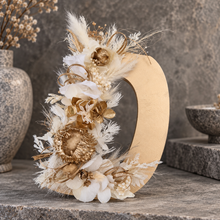 Load image into Gallery viewer, Preserved Everlasting flowers letter D -  15cm - Champagne Gold &amp; White
