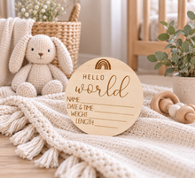 Load image into Gallery viewer, Wooden Baby Birth announcement disc
