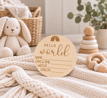 Load image into Gallery viewer, Wooden Baby Birth announcement disc
