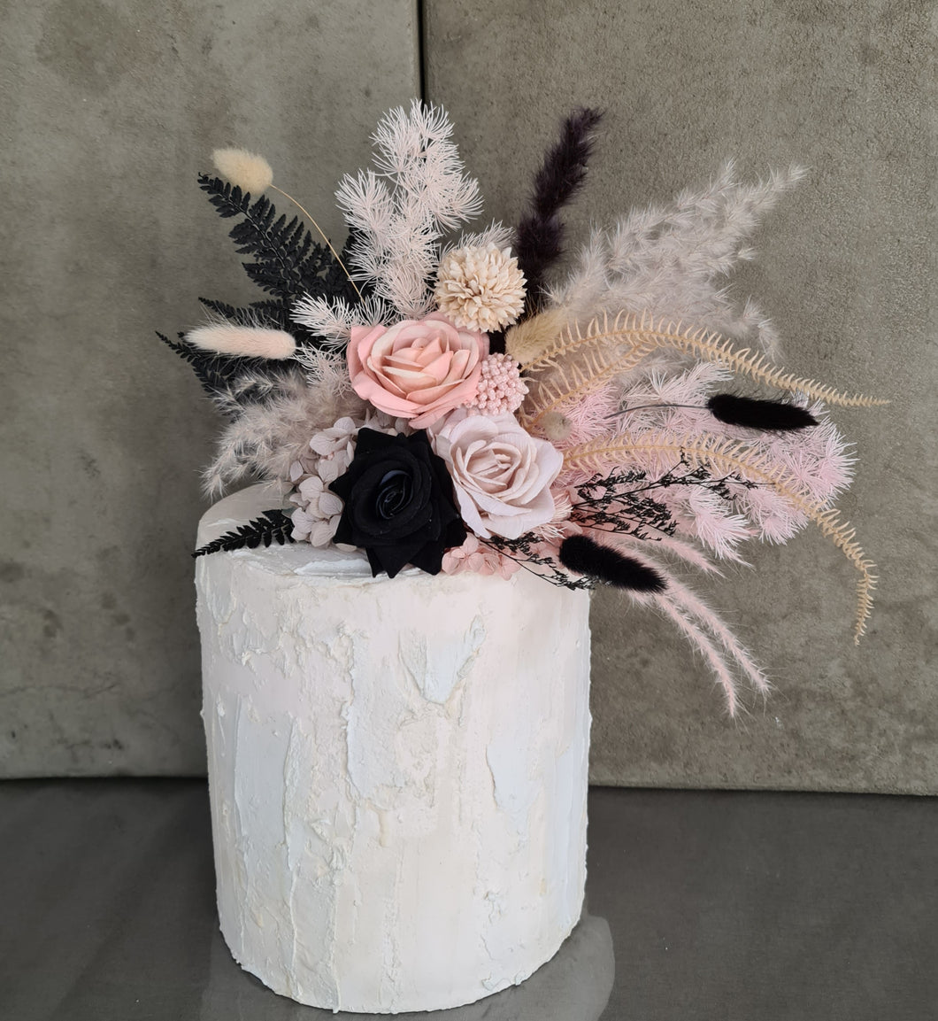 Floral cake topper in black, nude & soft pink/peach tones