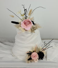 Load image into Gallery viewer, 2 x Floral cake topper in black, neutral &amp; soft pink tones
