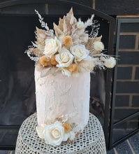 Load image into Gallery viewer, Double floral cake topper in champagne gold &amp; warm tones
