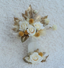 Load image into Gallery viewer, Double floral cake topper in champagne gold &amp; warm tones

