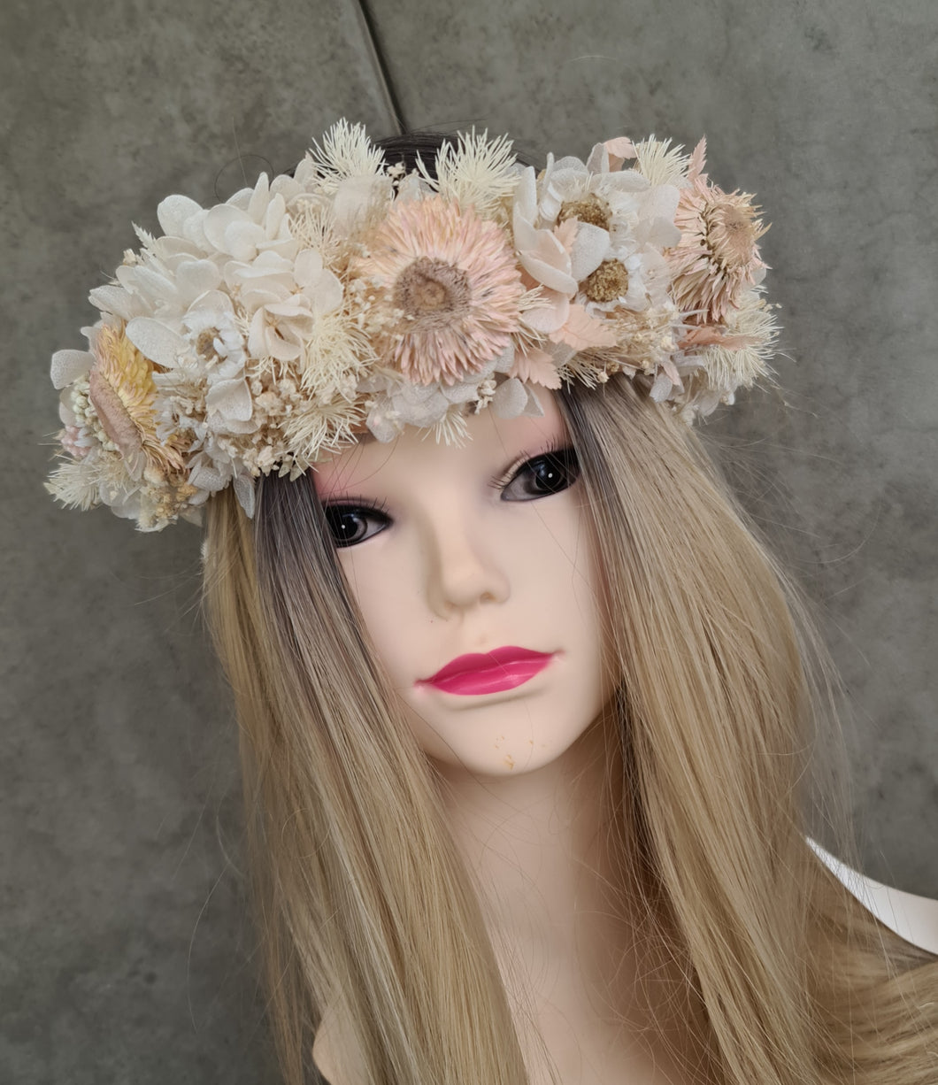 Boho Blush Everlasting preserved flowers crown / dog collar