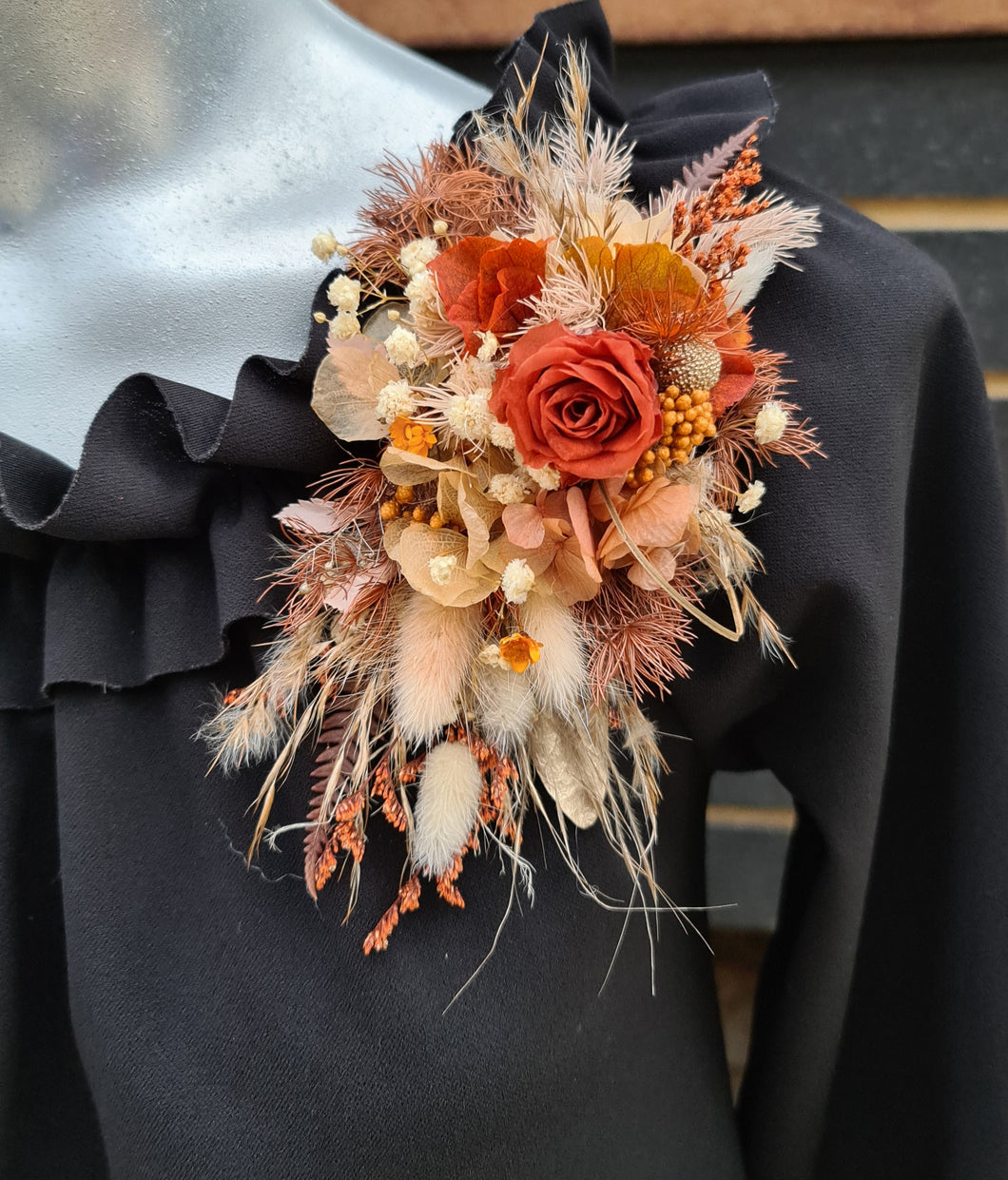 Rustic Style Everlasting flowers shoulder corsage - Rustic Terracotta