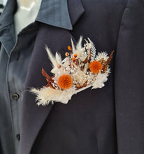 Load image into Gallery viewer, Grooms Pocket boutonniere - Orange &amp; white

