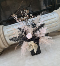Load image into Gallery viewer, Elegant black, nude and blush everlasting flower arrangement w peony
