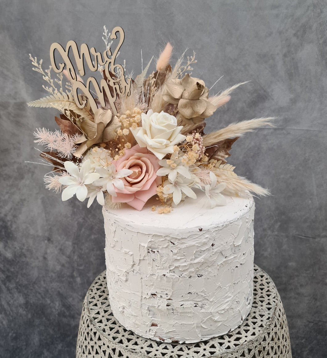 Wedding Cake topper in blush & champagne gold tones