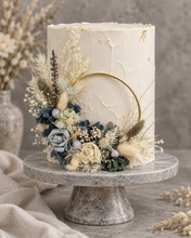 Load image into Gallery viewer, Grey / blue everlasting flowers cake hoop topper - 5 inch
