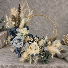 Load image into Gallery viewer, Grey / blue everlasting flowers cake hoop topper - 5 inch
