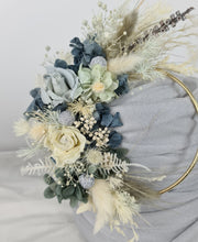 Load image into Gallery viewer, Grey / blue everlasting flowers cake hoop topper - 5 inch
