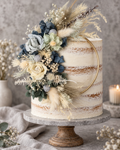 Load image into Gallery viewer, Grey / blue everlasting flowers cake hoop topper - 5 inch
