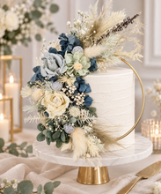 Load image into Gallery viewer, Grey / blue everlasting flowers cake hoop topper - 5 inch
