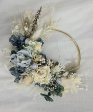 Load image into Gallery viewer, Grey / blue everlasting flowers cake hoop topper - 5 inch
