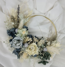 Load image into Gallery viewer, Grey / blue everlasting flowers cake hoop topper - 5 inch
